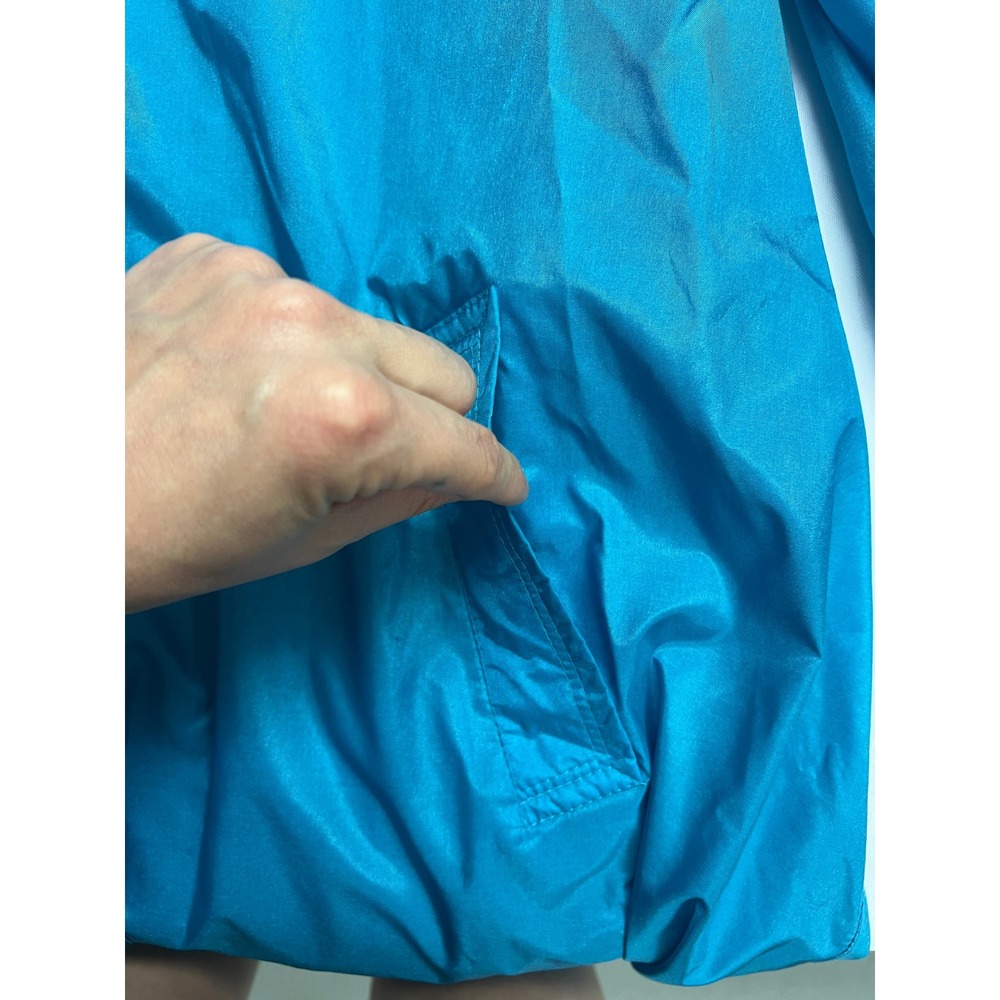 Vintage Totes Coat Teal Blue Nylon Hooded Rain Jacket Womens 14P Retro Longline - Picture 7 of 13